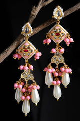 Buy Women's Sterling Silver Kundan Drop Earring in Pink - Back