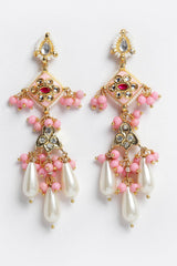 Buy Women's Sterling Silver Kundan Drop Earring in Pink - Front