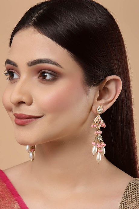Buy Women's Sterling Silver Kundan Drop Earring in Pink