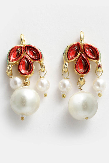 Buy Women's Sterling Silver Kundan Drop Earring in Red