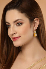 Yellow And White Gold-Plated Kundan And Pearls Dangler Earring