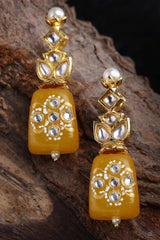 Yellow And White Gold-Plated Kundan And Pearls Dangler Earring