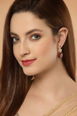 Red And White Gold-Plated Kundan And Pearls Dangler Earring