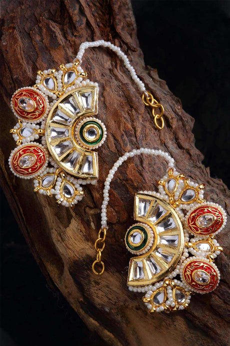 Multi-color And White Gold-Plated Kundan And Pearls dangler Earring