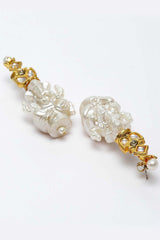 Gold And White Gold-Plated Kundan And Pearls dangler Earring