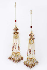 Red And White Gold-Plated Kundan And Pearls Dangler Earring