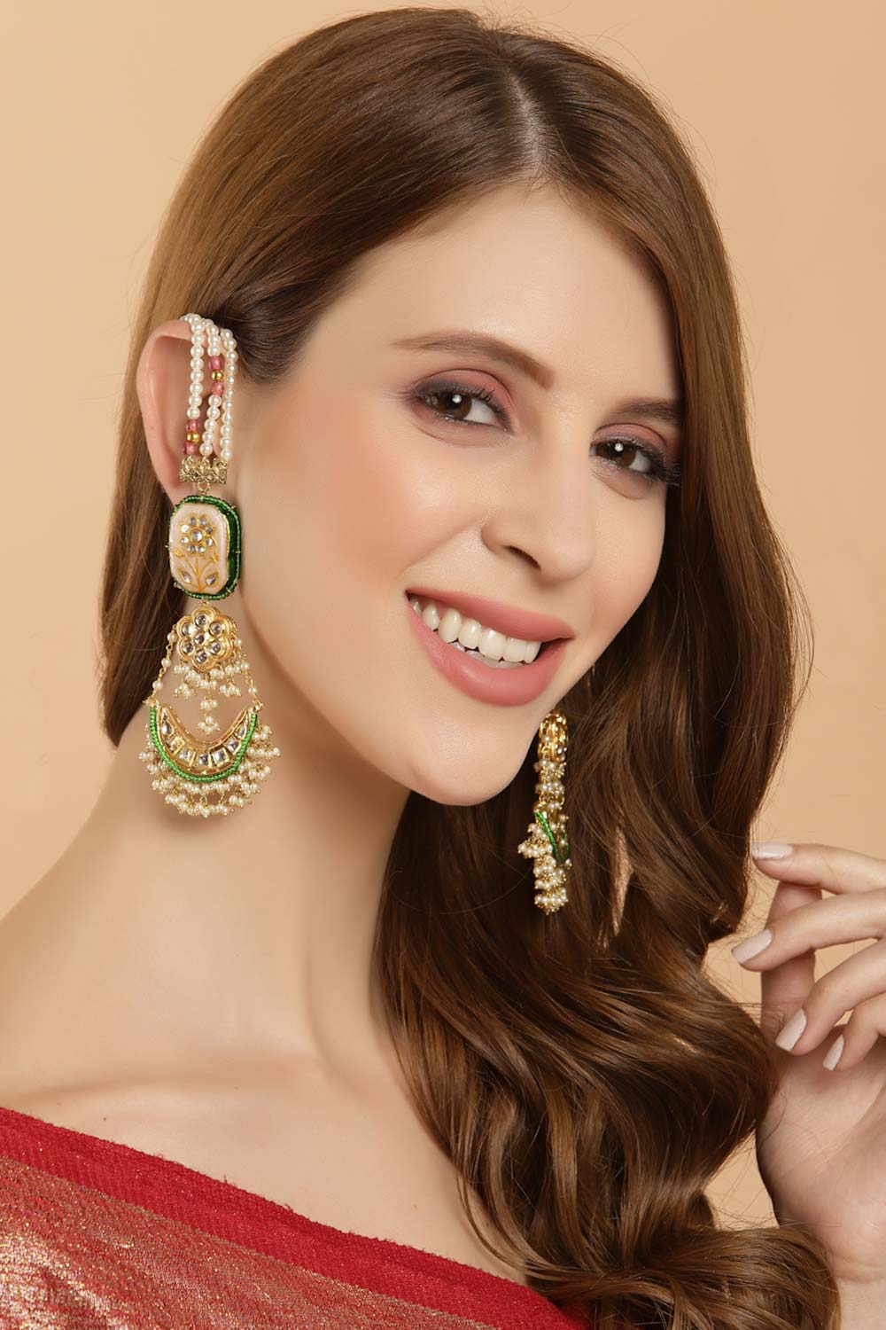 Multi-color And White Gold-Plated Kundan And Pearls dangler Earring
