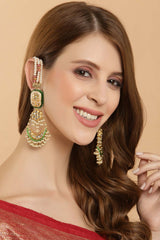 Multi-color And White Gold-Plated Kundan And Pearls dangler Earring
