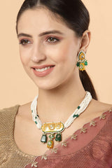 Green And White Gold-Plated Kundan And Pearls Dangler Earring