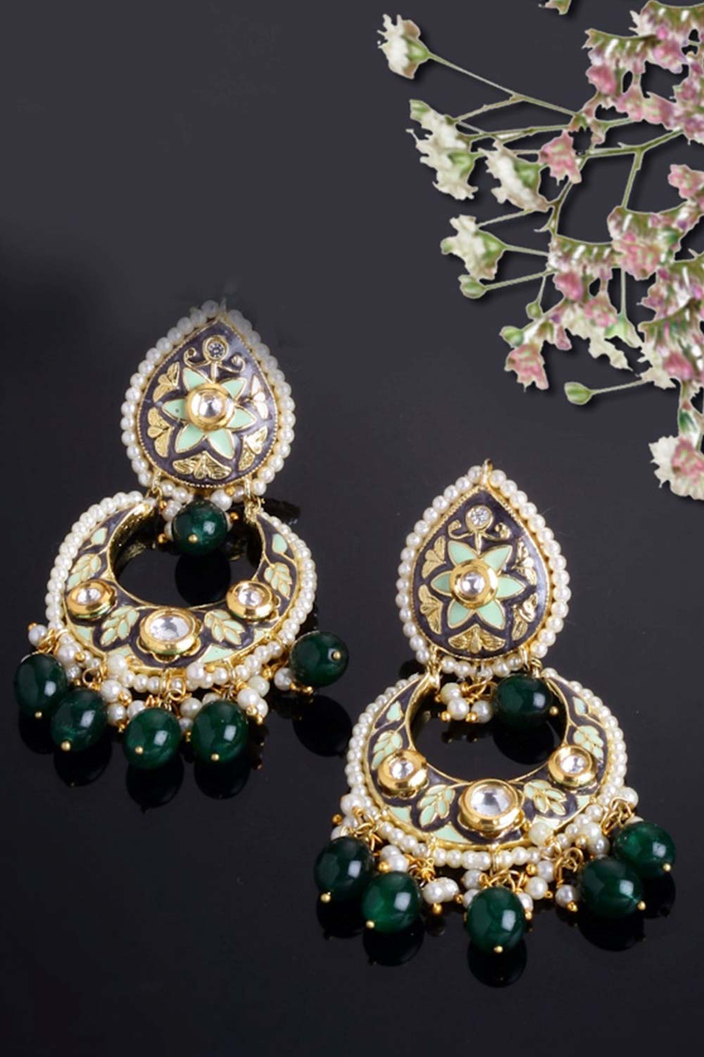 Multi-Color And White Gold-Plated Kundan And Pearls  Dangler Earring