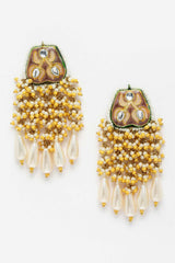 Multi-Color And White Gold-Plated Kundan And Pearls Dangler Earring