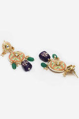 Blue And Green Gold-Plated Kundan And Pearls Drop Earring