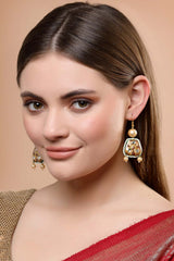 Gold And White Gold-Plated Kundan And Pearls Drop Earring