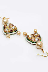 Gold And White Gold-Plated Kundan And Pearls Drop Earring