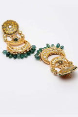 Green Gold-Plated Kundan And Pearls Drop Earring