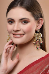 Multi-Color Gold-Plated Kundan Diamonds And Pearls Drop Earring