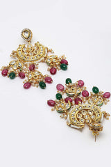 Multi-Color Gold-Plated Kundan Diamonds And Pearls Drop Earring