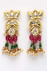 Multi-Color And White Gold-Plated Kundan And Pearls Drop Earring