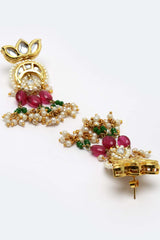 Multi-Color And White Gold-Plated Kundan And Pearls Drop Earring