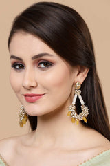 Yellow And Gold Gold-Plated Kundan And Pearls Chandbali Earrings