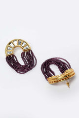 Purple And Gold Gold-Plated Kundan And Pearls Chandbali Earrings