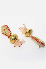 Pink And Red Gold-Plated Kundan And Pearls Chandbali Earrings