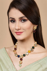 Gold And Brown Gold-Plated Kundan And Pearls Studs Non Dangling Earrings