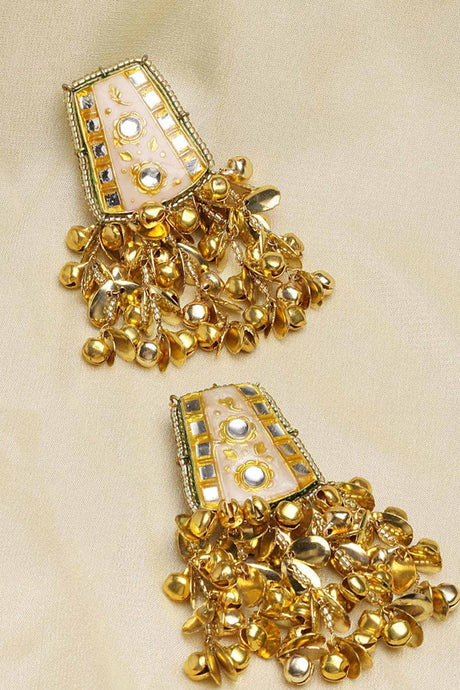 Pink And Gold Gold-Plated Kundan And Pearls Chandbali Earrings