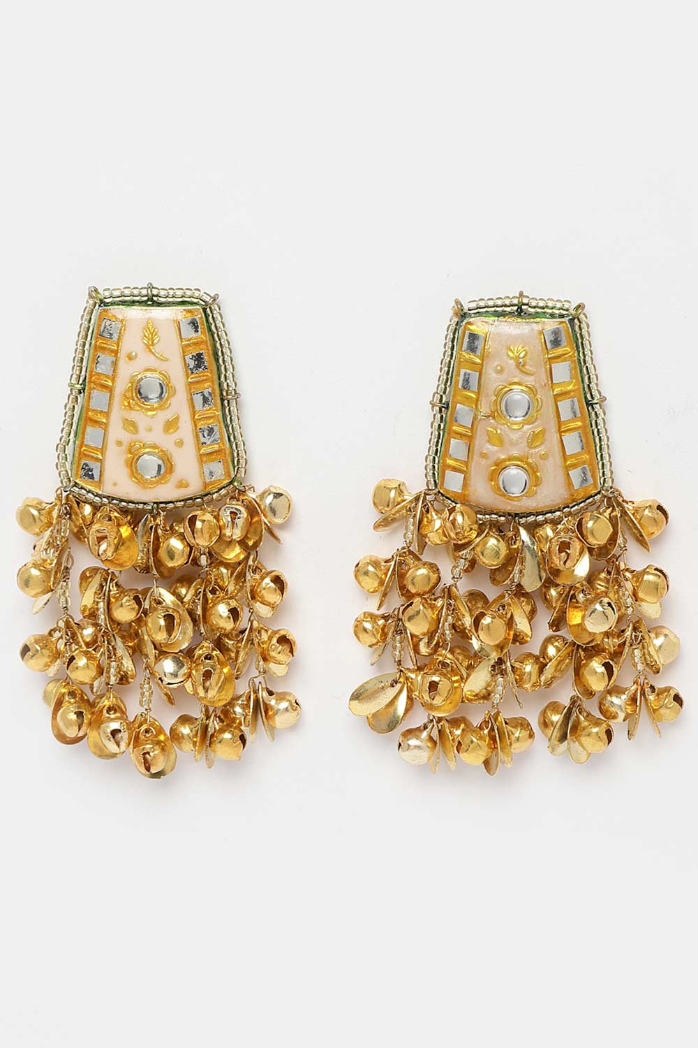 Pink And Gold Gold-Plated Kundan And Pearls Chandbali Earrings