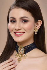 Gold And Cream Gold-Plated Kundan And Pearls Drop Earrings