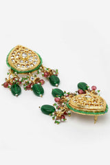 Green And Pink Gold-Plated Kundan And Pearls Drop Earrings