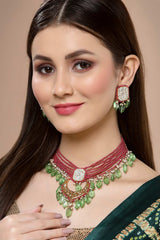 Green And Pink Gold-Plated Kundan And American Diamonds Drop Earrings