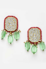 Green And Pink Gold-Plated Kundan And American Diamonds Drop Earrings