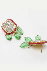 Green And Pink Gold-Plated Kundan And American Diamonds Drop Earrings