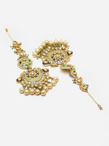 Green And Brown Gold-Plated Kundan And Pearls Drop Earring