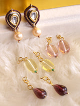 Multi-Color Gold-Plated Kundan And Pearls Drop Earring