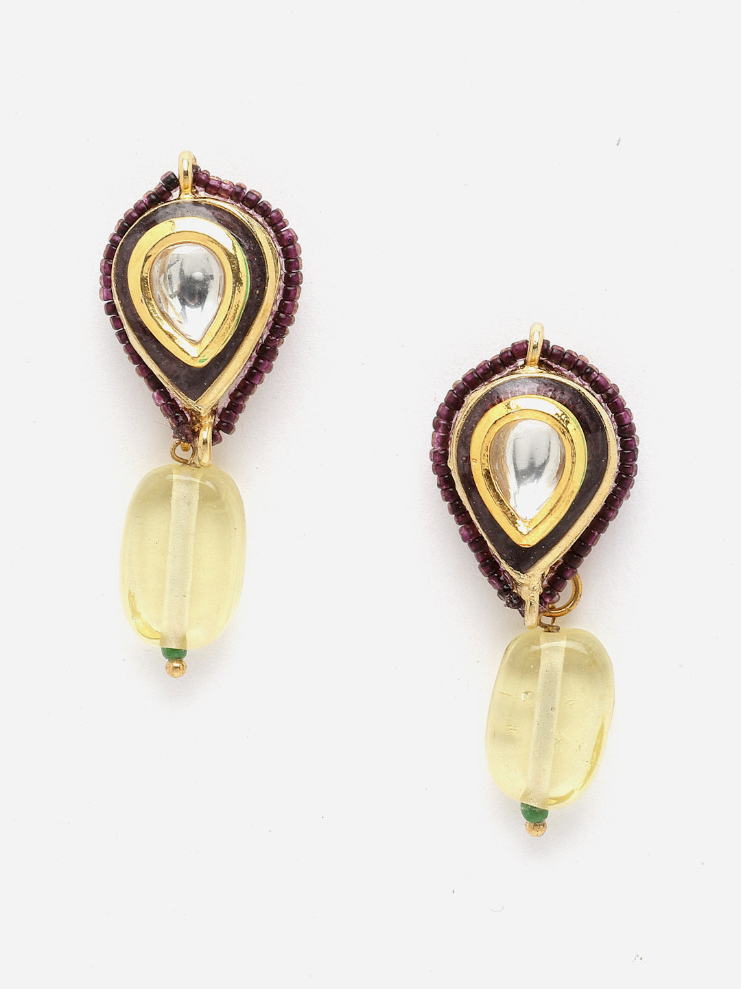 Multi-Color Gold-Plated Kundan And Pearls Drop Earring