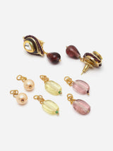 Multi-Color Gold-Plated Kundan And Pearls Drop Earring