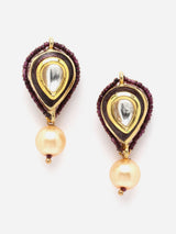 Multi-Color Gold-Plated Kundan And Pearls Drop Earring