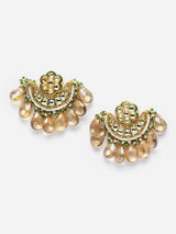 Yellow And Green Gold-Plated Kundan And Pearls Drop Earring