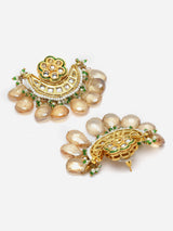 Yellow And Green Gold-Plated Kundan And Pearls Drop Earring