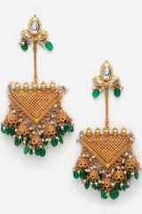Green And Gold Kundan And Pearls Drop Earring