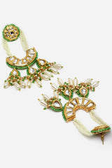 Green And Gold Drop Earring With Kundan And Pearls