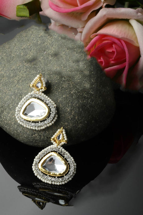 Silver And Gold Drop Earring With Kundan And American Diamond