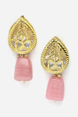 Pink And Gold Drop Earring With Kundan And Natural Stones
