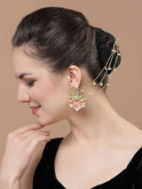 Pink And Peach Drop Earring With Kundan And Pearls