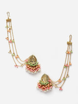 Pink And Peach Drop Earring With Kundan And Pearls