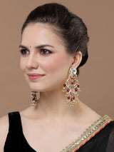 Pink And Gold Drop Earring With Kundan And Pearls