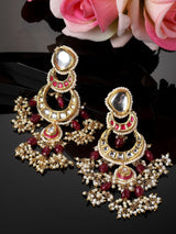 Pink And Gold Drop Earring With Kundan And Pearls