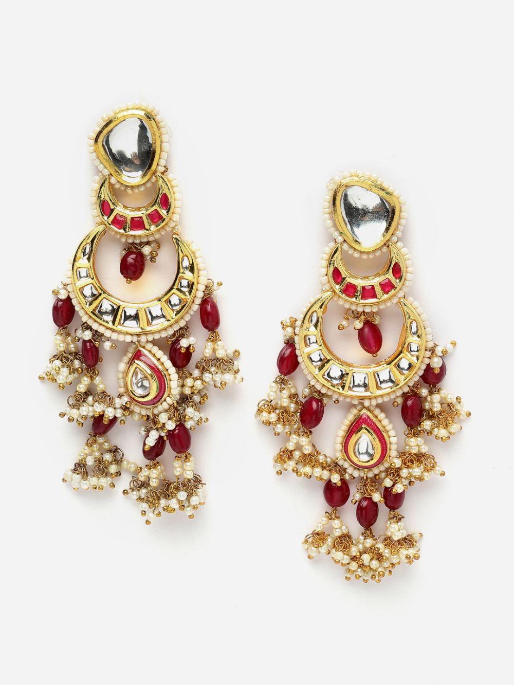 Pink And Gold Drop Earring With Kundan And Pearls